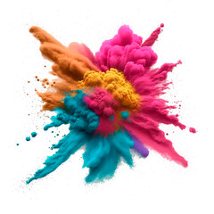Multicolored explosion of rainbow powder paint holi decoration isolated on transparent background. PNG, generative AI