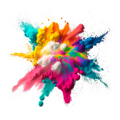 Fototapeta na wymiar Multicolored explosion of rainbow powder paint holi decoration isolated on transparent background. PNG, generative AI