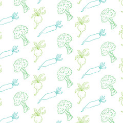 colorfull outline Seamless vegetable isolated in white background Vector Pattern Bright color Pattern suitable for posters, postcards, fabric or wrapping paper