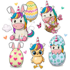 Easter set with Cute Cartoon Unicorns