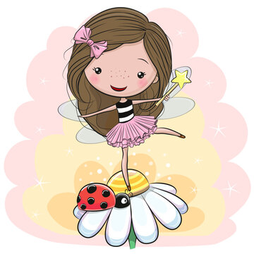 Cartoon fairy girl on the flower