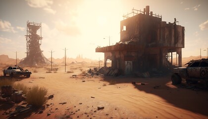 Post apocalyptic wasteland background. Generative AI.