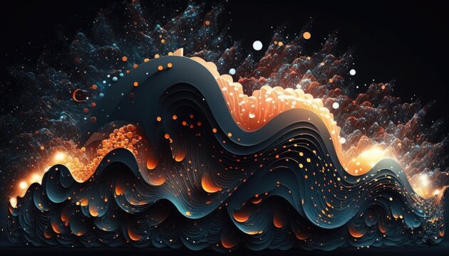 Abstract digital wave of particles, with a futuristic point convulse style background. Generative AI.
