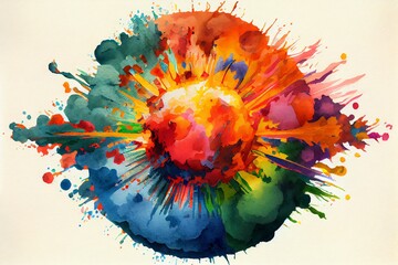 Watercolor Illustration of an Explosion Of Color, planet earth. Generative AI