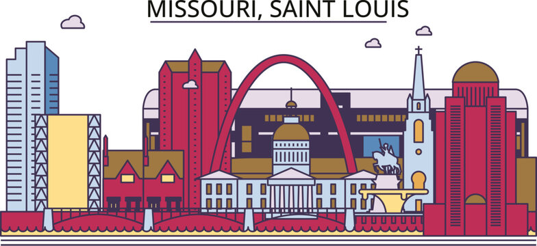 United States, Saint Louis tourism landmarks, vector city travel illustration