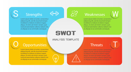 Swot infographic analysis template. Background with icon and Four colorful elements. Vector illustration