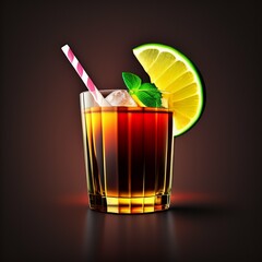 A sophisticated Manhattan with amber hues in a chilled glass, garnished with a cherry and orange twist.