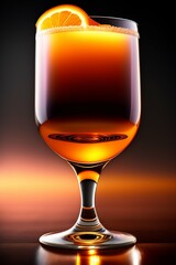 A sophisticated Manhattan with amber hues in a chilled glass, garnished with a cherry and orange twist.