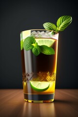 A sophisticated Manhattan with amber hues in a chilled glass, garnished with a cherry and orange twist.