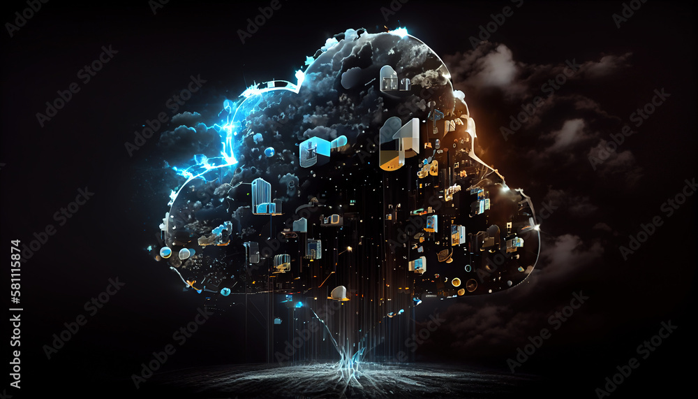 Poster cloud computing technology concept. futuristic illustration ai generated- generative ai