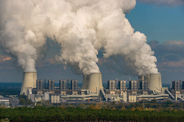 Smoking pipes of thermal power plant, CO2 emission.