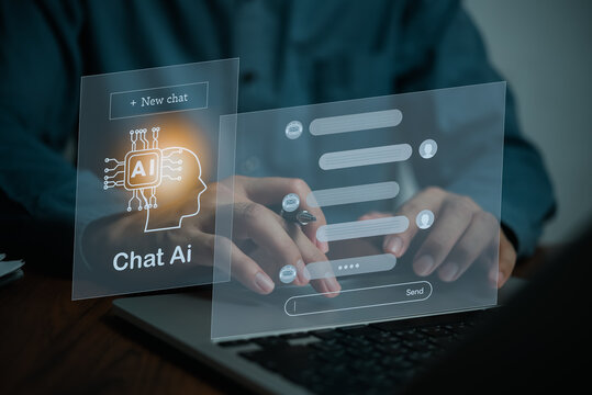 Chatbot Conversation Ai Artificial Intelligence Technology Online Customer Service.Digital Chatbot, Robot Application, OpenAI Generate. Futuristic Technology.Virtual Assistant On Internet.