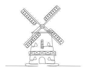 Continuous one line drawing of old vintage wind mill. simple old turbine tower outline vector illustration.