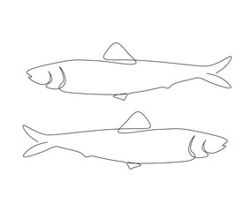 Continuous one line drawing of sardine fish. Simple ocean fish outline vector illustration for fishing, seafood, and restaurant concept.