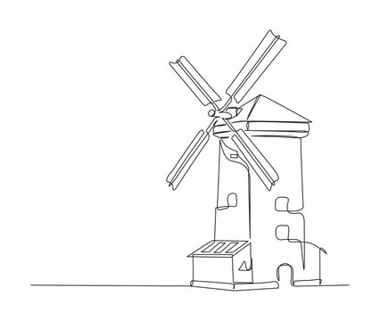 recommend clip art: Continuous one line drawing of old vintage wind mill. simple old turbine tower outline vector illustration.
