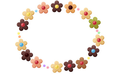 カラフルなお花のクッキーの楕円フレーム小 コピースペース有 白背景 イラスト素材 色違い・差分あり