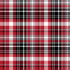 Seamless pattern in pretty red, black, white and gray colors for plaid, fabric, textile, clothes, tablecloth and other things. Vector image.