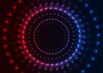 Blue red neon laser dotted circles technology background. Vector futuristic design