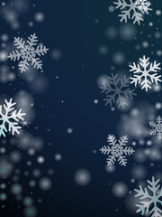 Fototapeta na wymiar Cute falling snowflakes wallpaper. Winter speck crystallic shapes. Snowfall sky white blue backdrop.