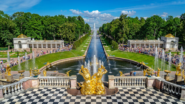 St Petersburg, Russia - Aug 5, 2015: Beautiful views at the Petergof Museum Complex