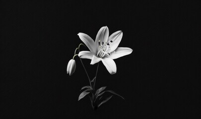 Fototapeta na wymiar a single white flower on a black background with a black background and a white flower in the center of the picture, with a single white flower in the center of the center of the. generative ai