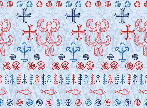 Pagan goddess trypillian culture endless ornament. Simple moldovan traditional motif.