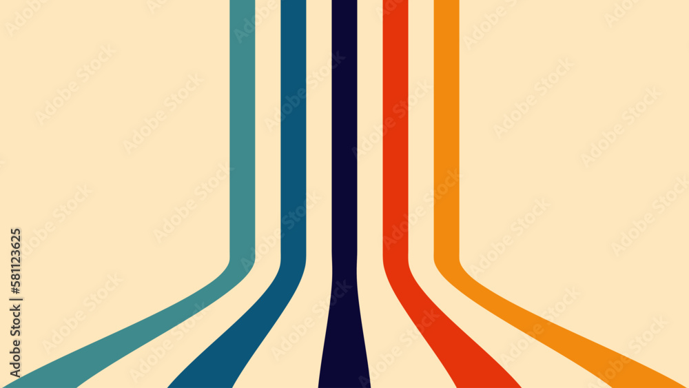 Wall mural abstract background of perspective lines design in 1970s hippie retro style. vector template ready f