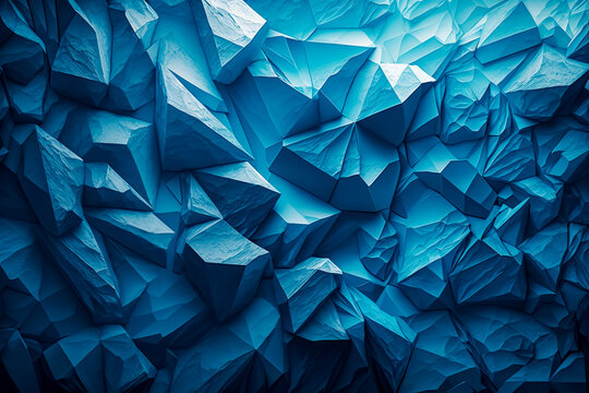 Geometric blue ice texture background Flat texture.  - Frosty, icy, refreshing, calming, triangle wallpaper, polygon, illustration, web.