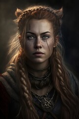 Viking Woman Portrait. Valkyrie. Generative AI