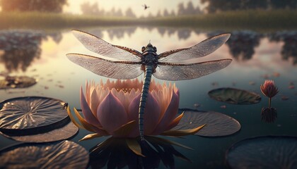 dragonfly on a flower - obrazy, fototapety, plakaty