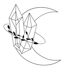 Moon with crystal svg, Celestial magic line art