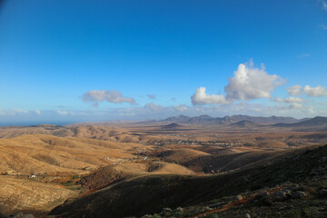 Panoramic view of the Betancuria Natural Park and the desert land of Fuerteventura