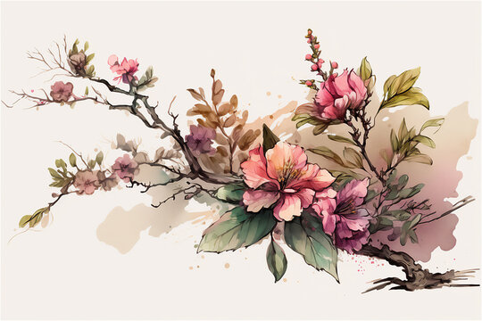 sakura branch with watercolor style
