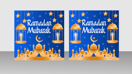 Ramadan Mubarak Social Media Post design Template . Background with stars and lantern, vector layout and editable decoration for social media post .