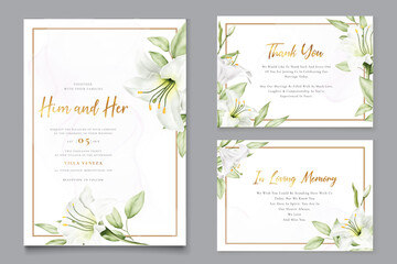 Watercolor lily floral wedding invitation card template