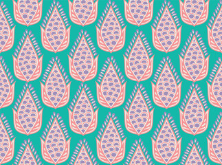 Abstract Ethnic Leaves Seeds Illustration Seamless Vector Pattern Trendy Fashion Colors Perfect for Allover Fabric Print or Wall Paper