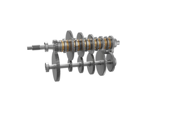 Main Shaft and Counter Shaft in the Gearbox, Synchromesh Gearbox 3D Render