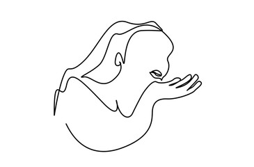 beautiful young woman in love blowing palms sending heart message