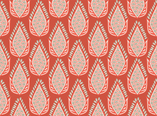 Abstract Ethnic Leaves Seeds Illustration Seamless Vector Pattern Trendy Fashion Colors Perfect for Allover Fabric Print or Wall Paper