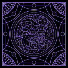 Esoteric, Geometric, Violet Rose Flower Background And Pattern Vector Illustration