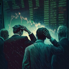 economic crisis stock chart falling down business global money bankruptcy concept, GENERATIVE AI - obrazy, fototapety, plakaty