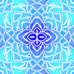 Psychedelic, Abstract, Spiritual, Gradient Blue Colored Lotus Mandala Shape Background And Pattern Vector Illustration