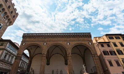 Loggia dei Lanzi Loggia della Signoria on the Piazza della Signoria in Florence - obrazy, fototapety, plakaty