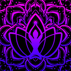 Psychedelic, Abstract, Spiritual, Gradient Violet Colored Yoga Mandala Shape With Black Background And Pattern Vector Illustration