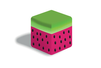Realistic 3D cube fruit, watermelon.