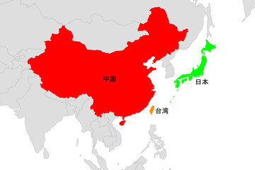 中国、台湾、日本の周辺地図