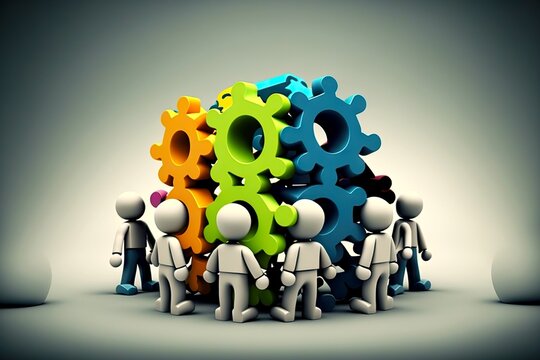 communication in team and well-coordinated teamwork for implementation of business concept, created with generative ai