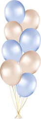 Bunch of pearl balloons in gold and blue tones. Balloons for party decorations
