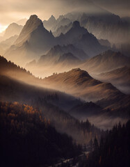 Fototapeta na wymiar sunrise in the mountains made with Generative Ai technology