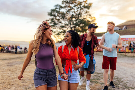 Best friends on summer festival